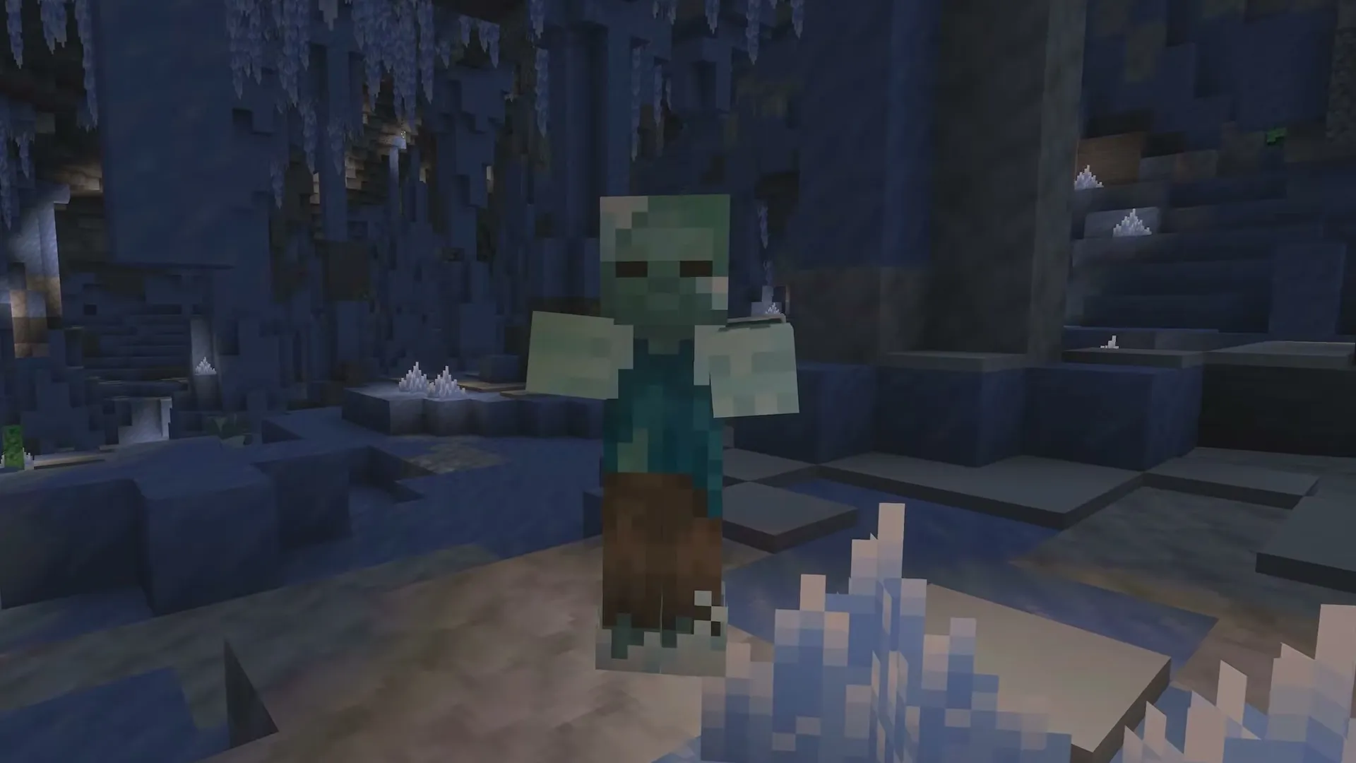 The Frostbite, a frozen zombie variant, in an ice cave