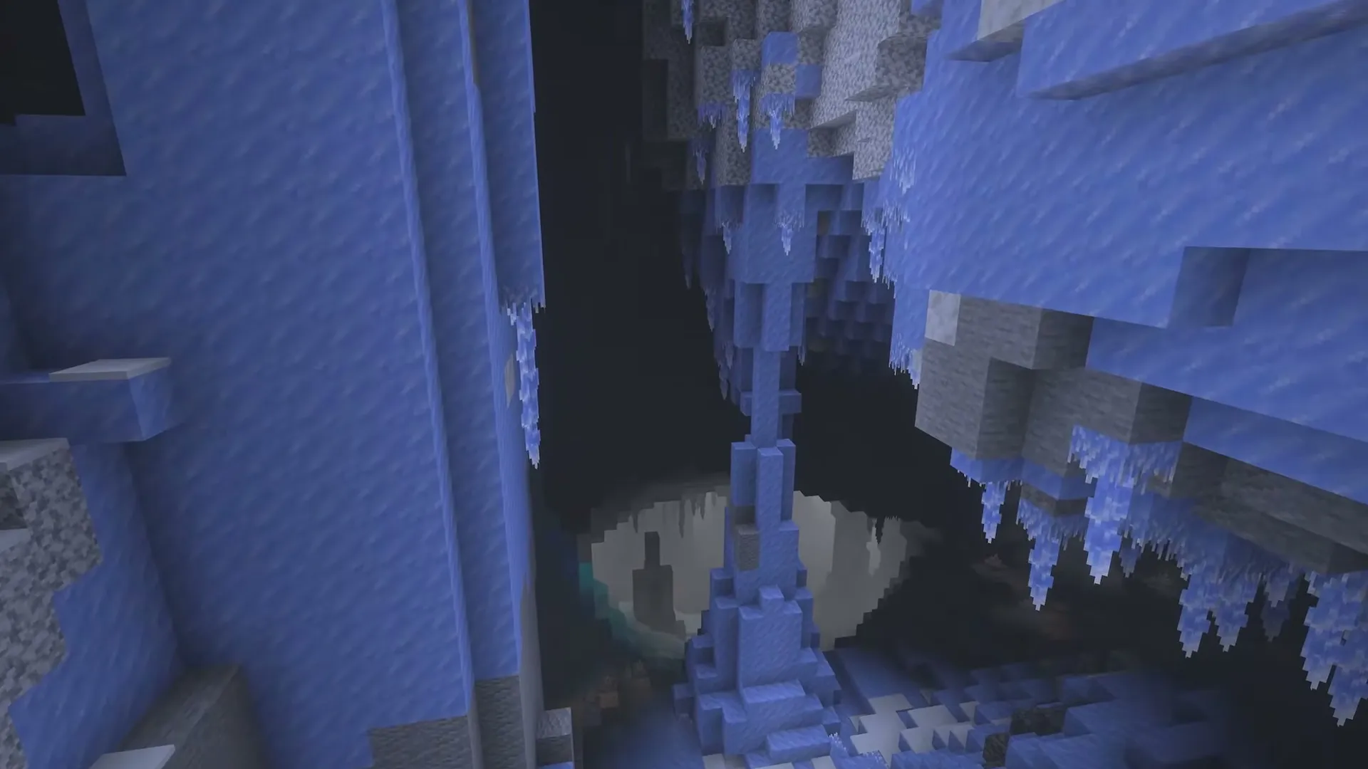 Large icicles hanging in an ice cave