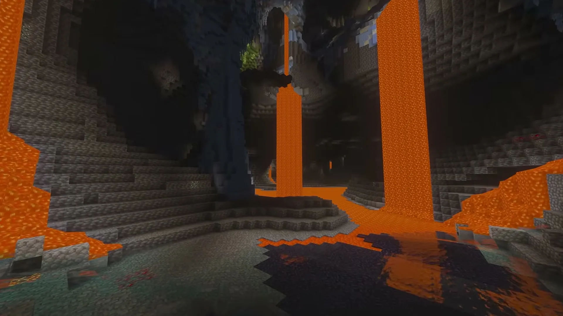 Lavafalls inside an ice cave