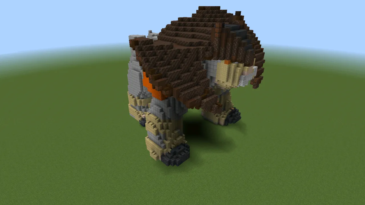 Gigantic Terrakion Statue, fantasy creature statue, seen from the back right