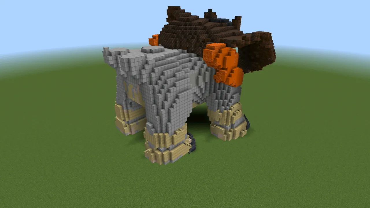 Gigantic Terrakion Statue, fantasy creature statue, seen from the back left