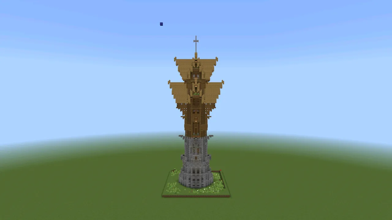 Jeracraft Wooden Mage Tower, fantasy tower, at eye level from the front