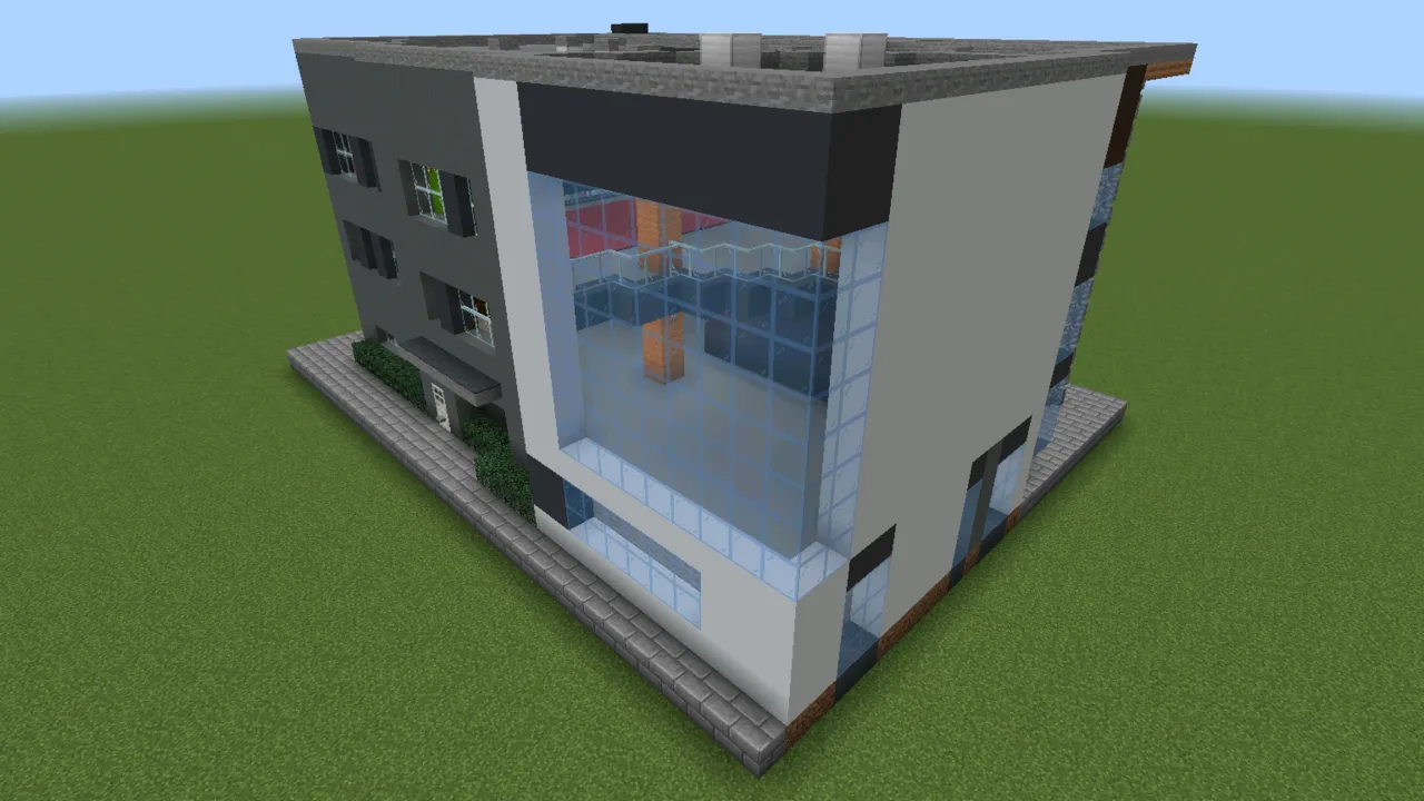 Modern Gray Office Structure, modern office building, seen from the front left