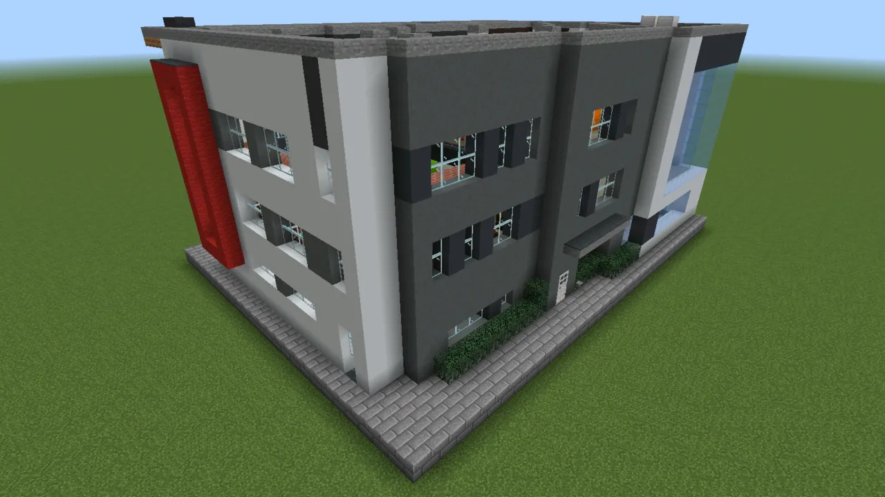 Modern Gray Office Structure, modern office building, seen from the front right