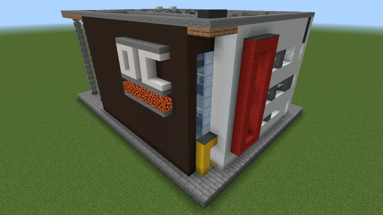Modern Gray Office Structure, modern office building, seen from the back right