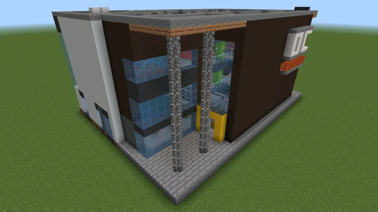 Modern Gray Office Structure, modern office building, seen from the back left