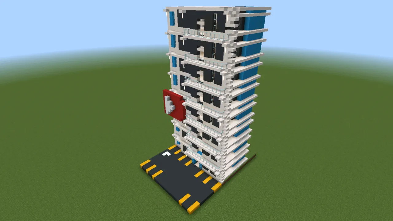 Modern White Office Tower, modern office building, seen from the back right