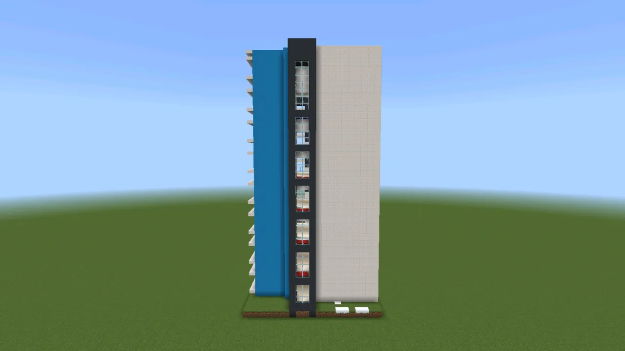 Modern White Office Tower, modern office building, at eye level from the front