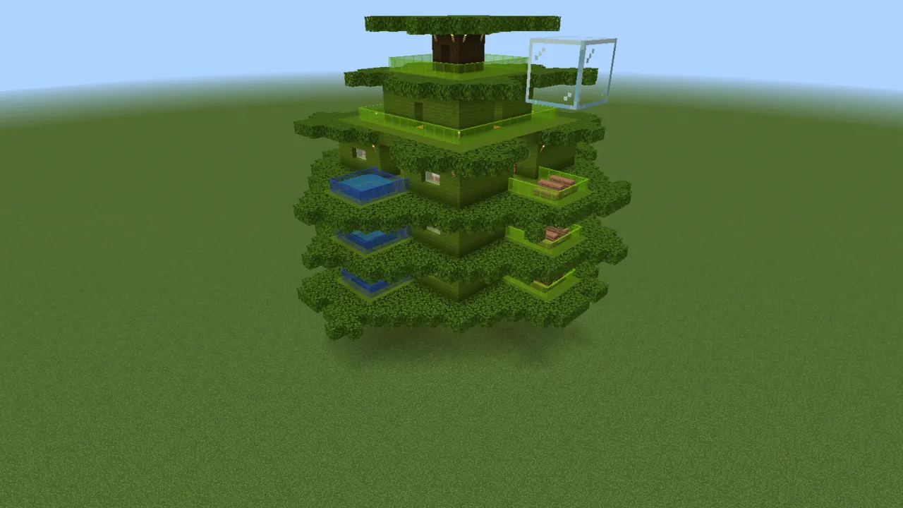 Organic Green Treehouse, fantasy house, seen from the front left