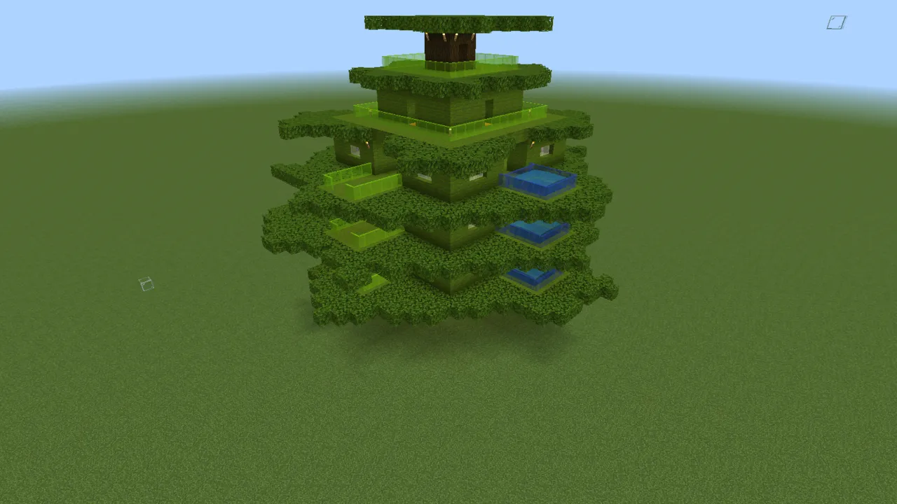 Organic Green Treehouse, fantasy house, seen from the front right