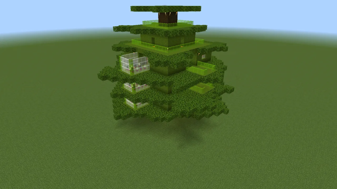 Organic Green Treehouse, fantasy house, seen from the back right