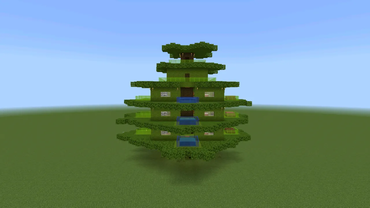 Organic Green Treehouse, fantasy house, at eye level from the front