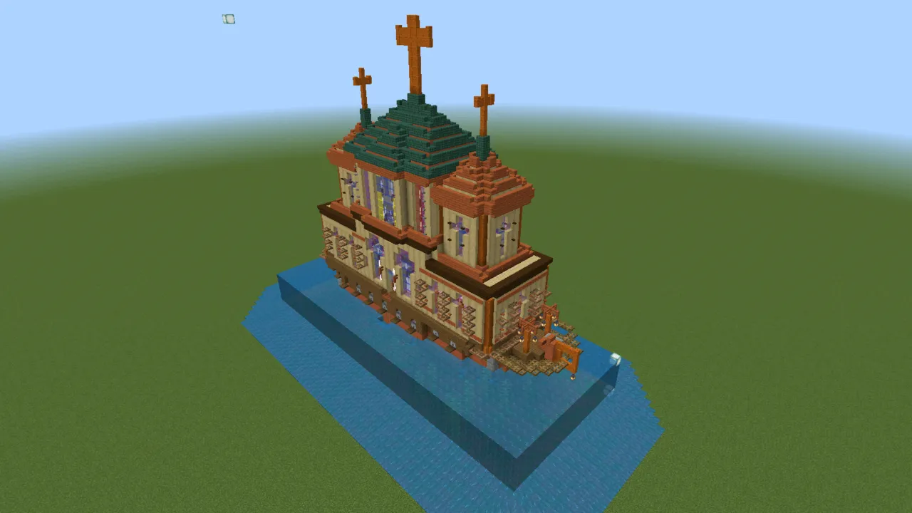 Sacred Ship Vessel, fantasy ship, seen from the back right