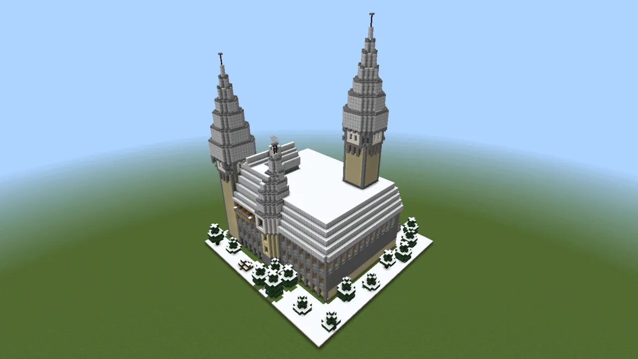 Snowy Winter Palace, fantasy castle, seen from the front left