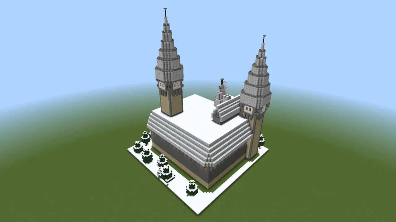 Snowy Winter Palace, fantasy castle, seen from the back right