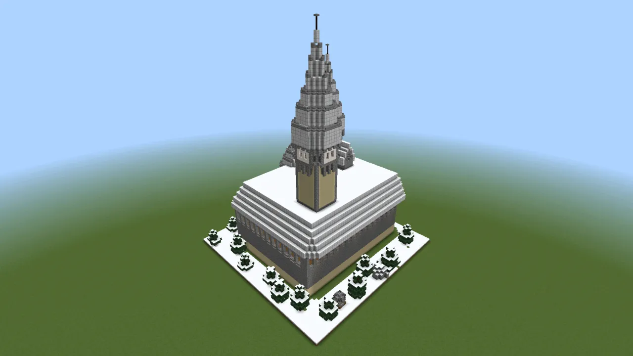 Snowy Winter Palace, fantasy castle, seen from the back left
