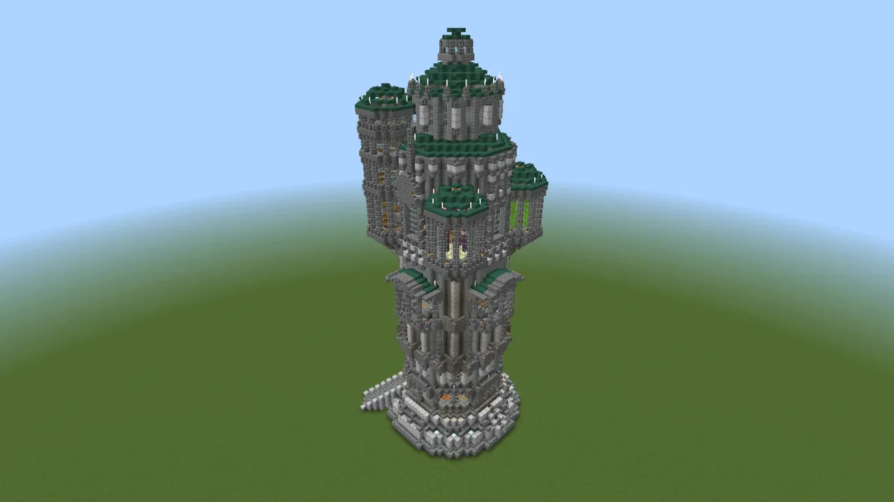 Tall Gray Fantasy Tower, fantasy tower, seen from the front left