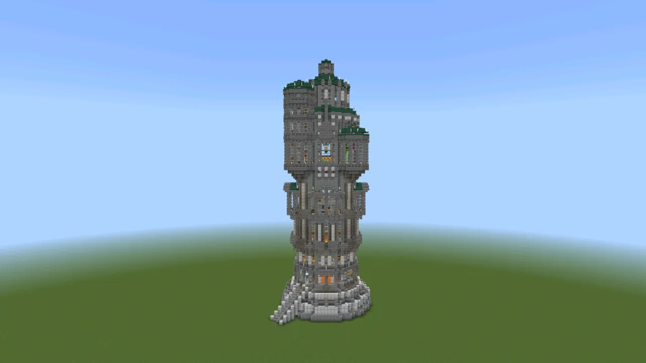 Tall Gray Fantasy Tower, fantasy tower, at eye level from the front