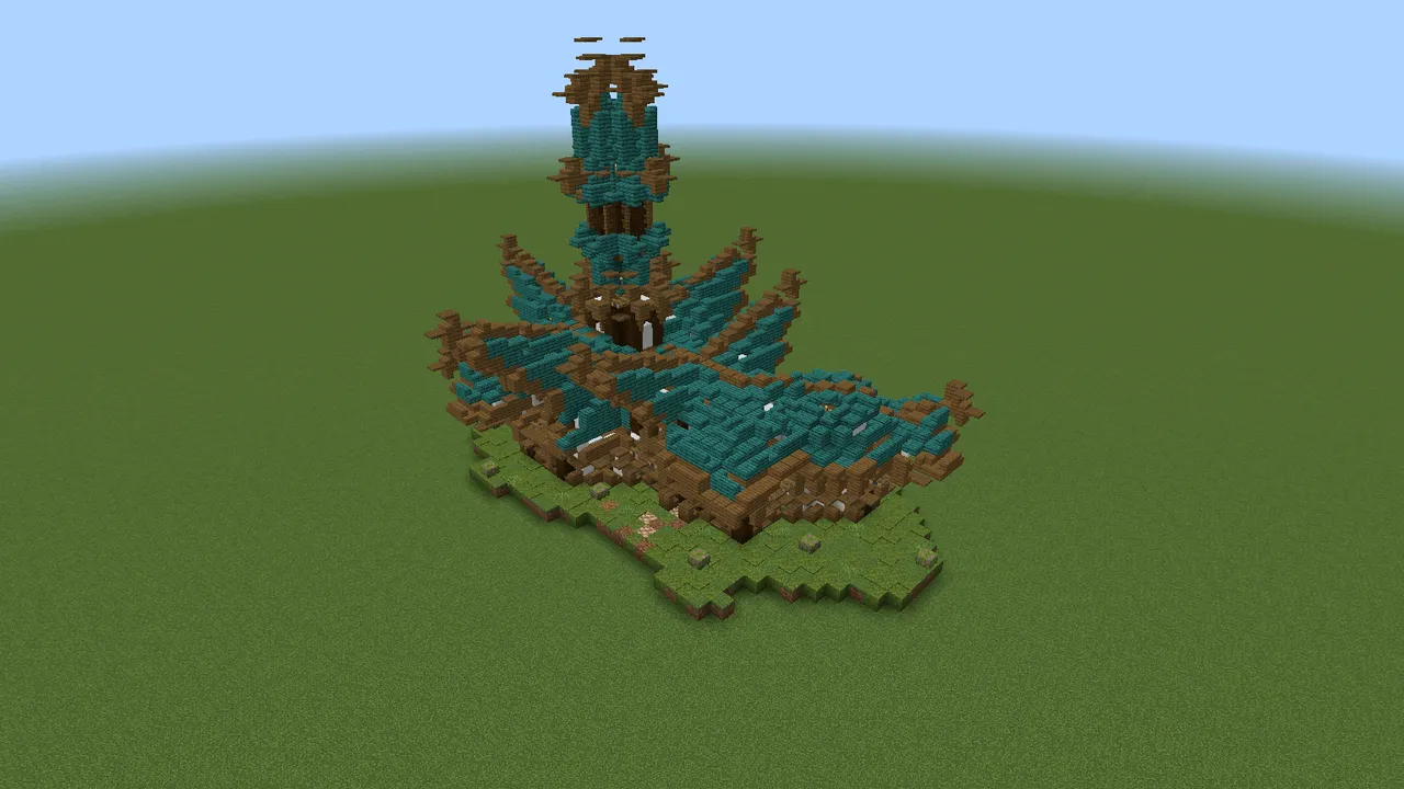 Teal Spire Cottage, fantasy house, seen from the back right