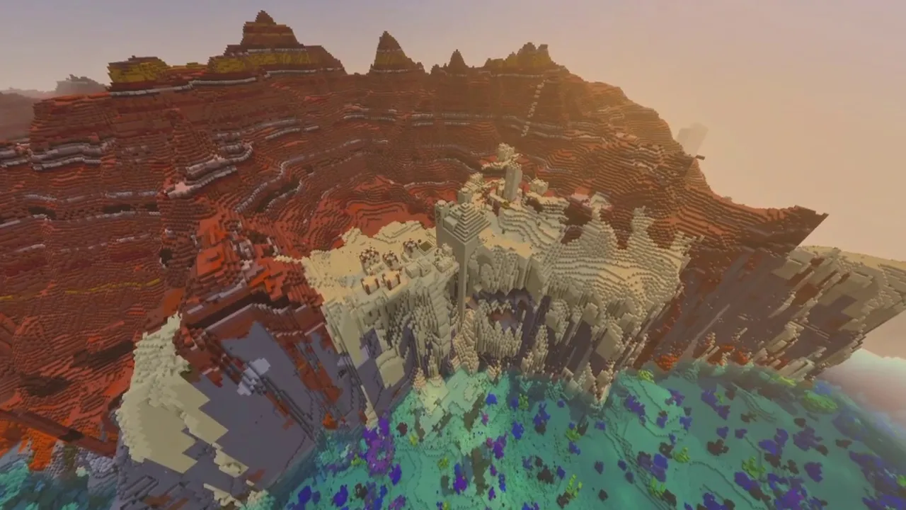 Badlands Temple Village: badlands temple village landscape showing reef waters below cliff