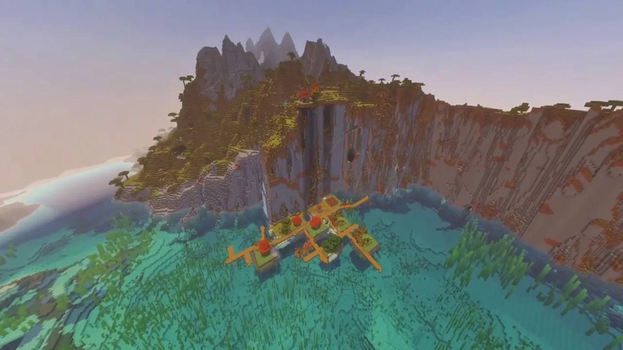 Canyon Coast Settlement: canyon coast settlement landscape showing plateau rim above water