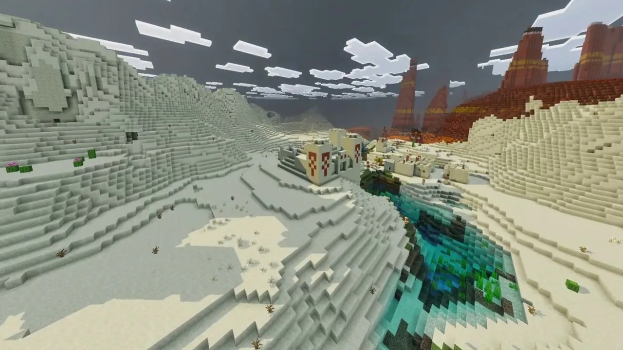 Canyon Temple Village: canyon temple village overview showing desert temple beside village