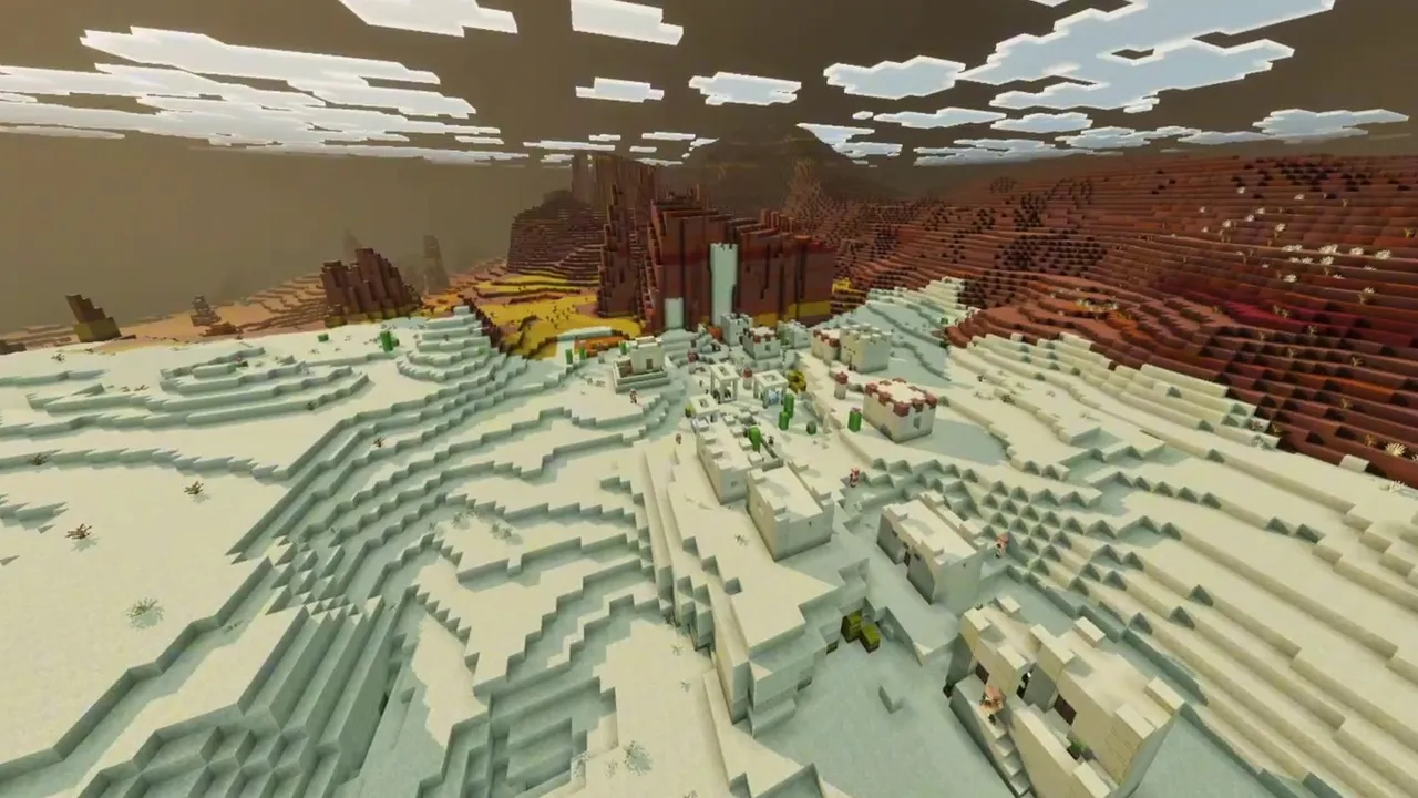 Rust Coast Village: rust coast village overview showing terracotta formations along ocean