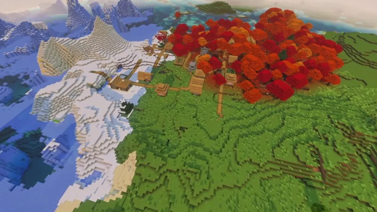 Frozen Maple Village: closer view of village buildings on snow and dirt terrain