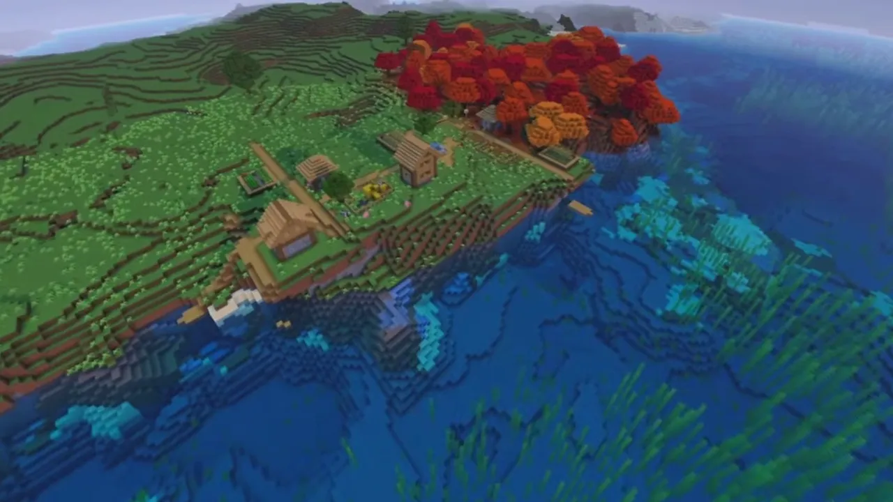 Autumn Plains Village: closer view of village layout and farm fields on the plains