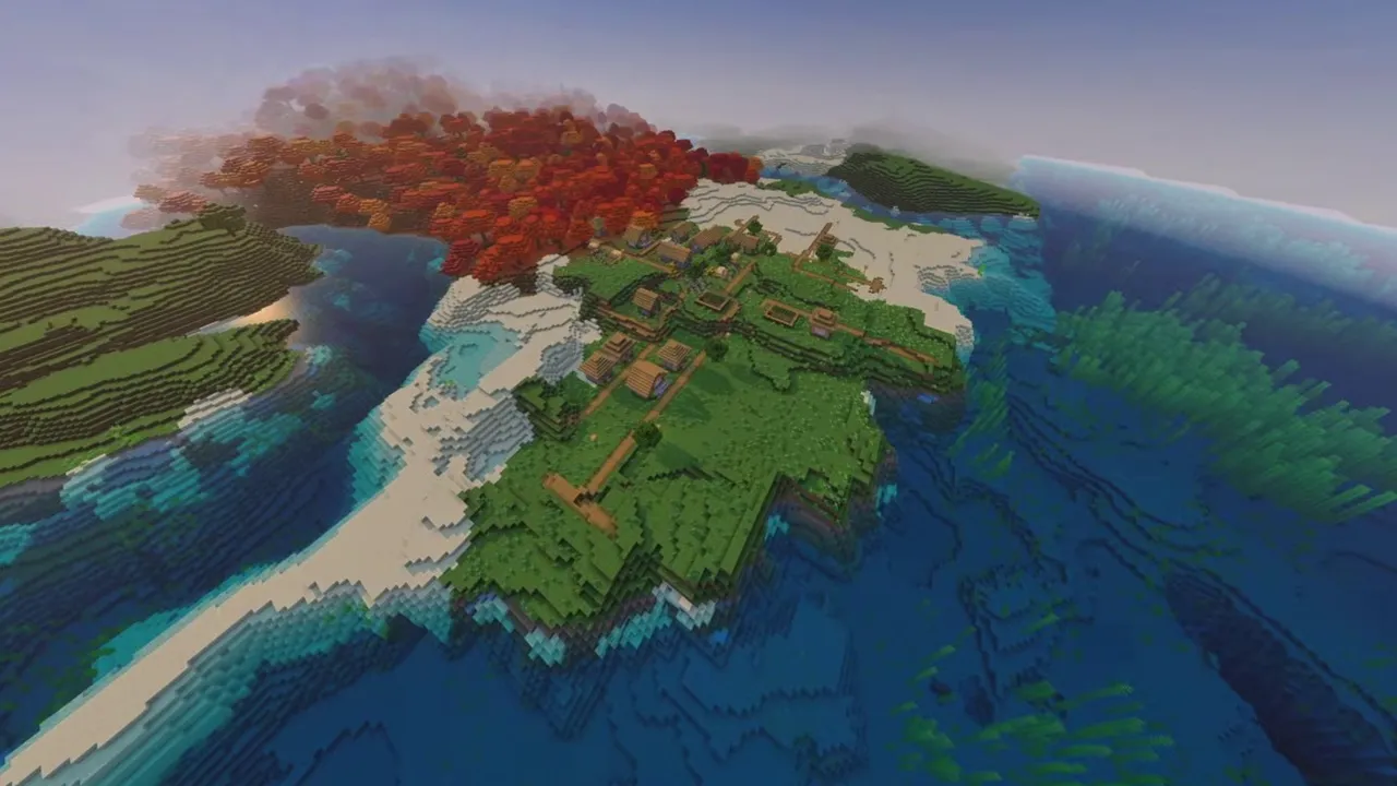 Redwood Coast Village: wide view of village along a rocky coastline with tall trees