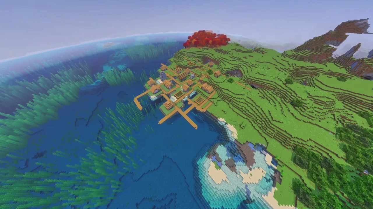 Oceanfront Plains Village: coastal plains cottages showing sandy shoreline and flat terrain