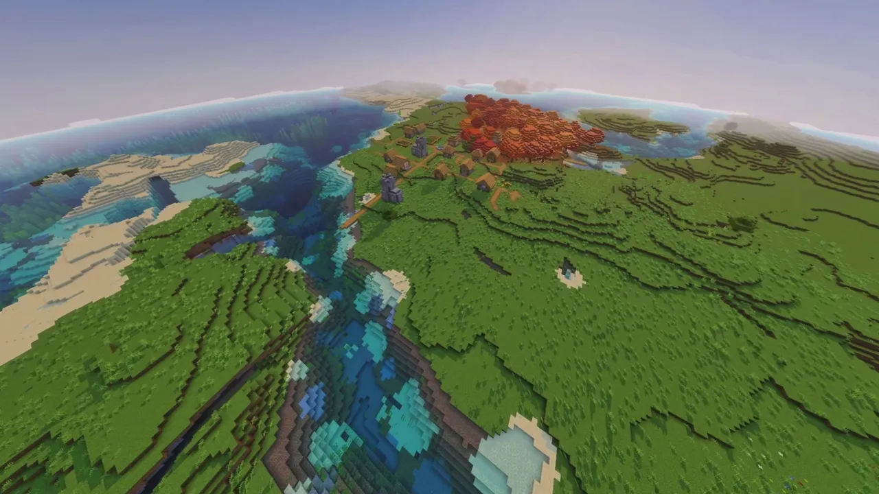 Autumn Waters Village: coastal village buildings showing lagoon shore and level land
