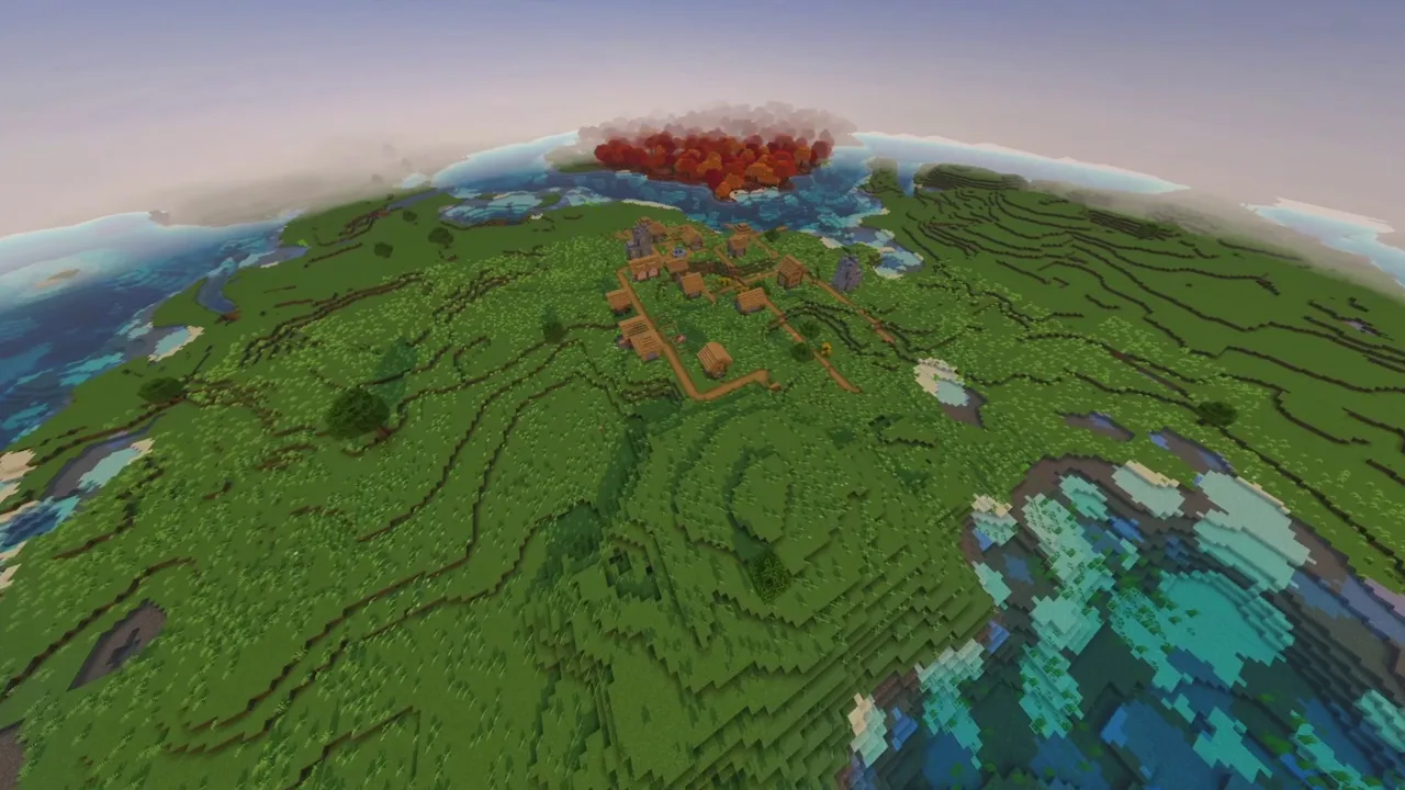 Open Plains Village: open plains village overview showing wide grassland basin