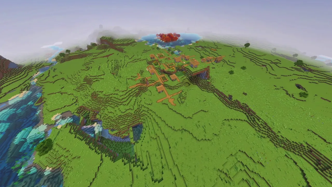Wide Plains Village: plains village pathways showing flat ground and scattered oak trees