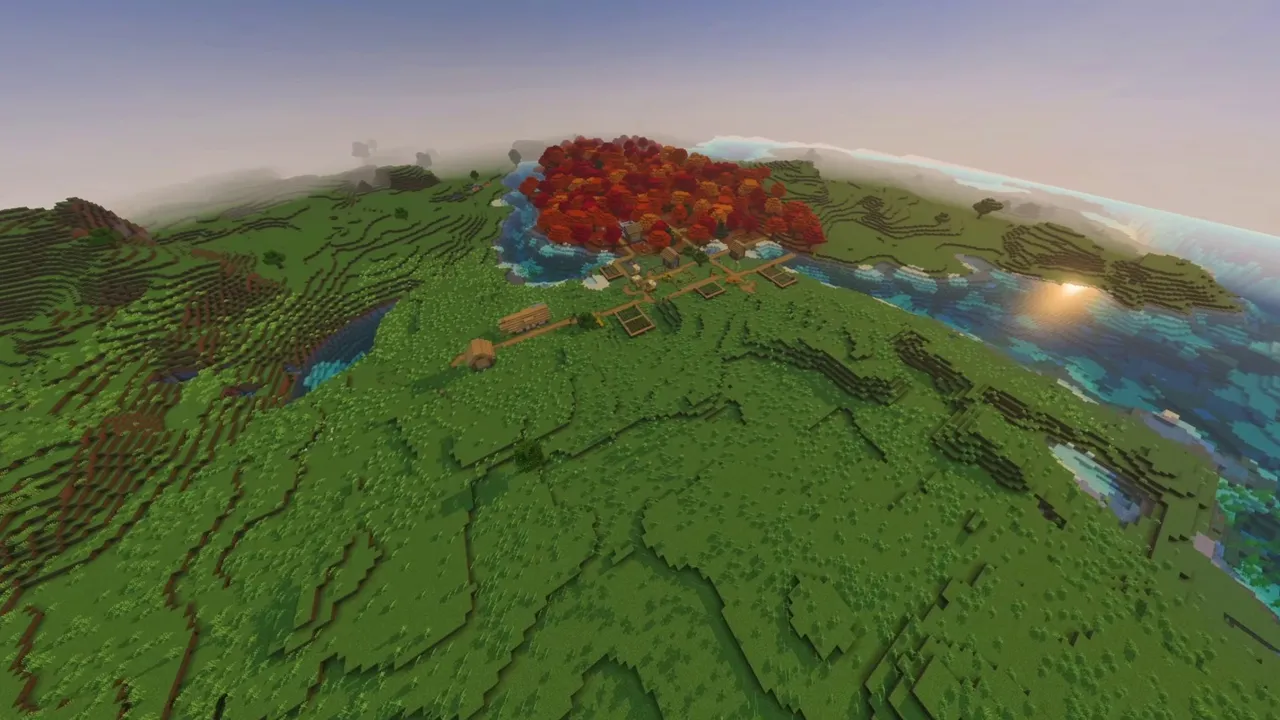 Forest Edge Settlement: settlement cottages showing open meadow and forest edge