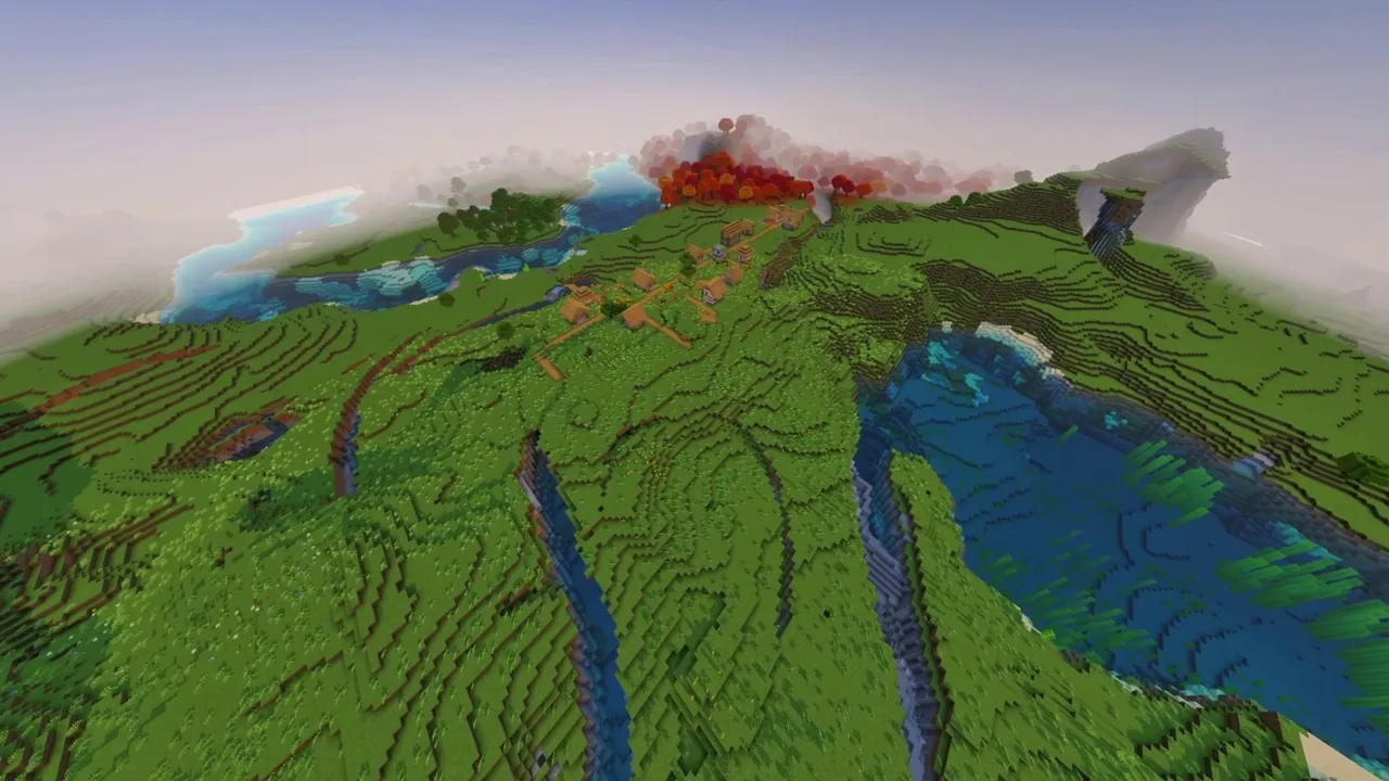 Twin River Village: twin river village overview showing stream confluence and flat delta