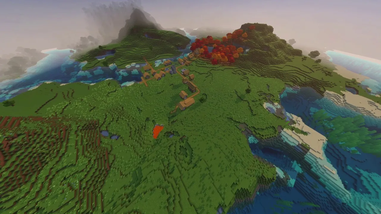 Village Between Hills: village between hills overview showing smooth valley and river curve