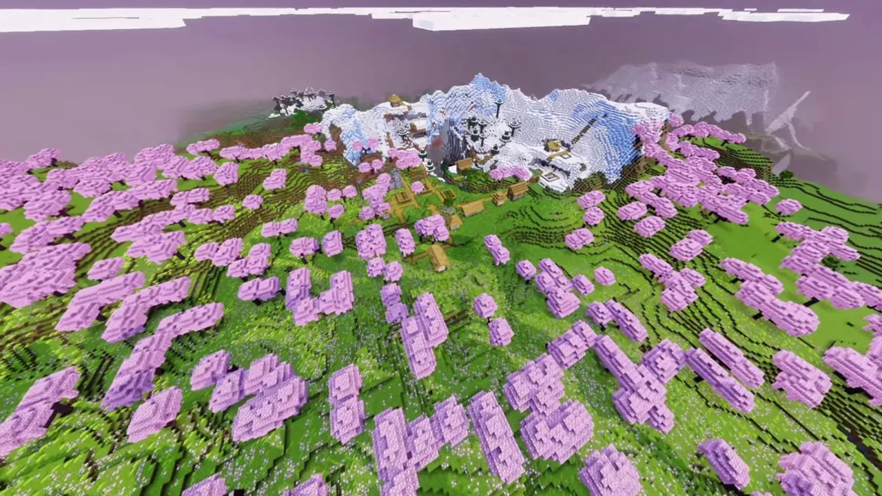 Blossom Giant Valley: blossom giant valley view showing cherry blossom trees and buildings