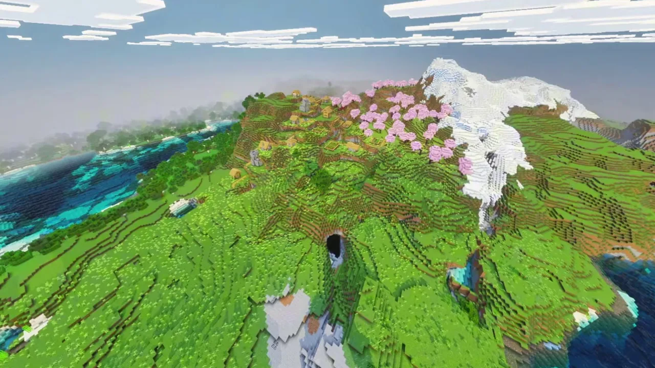 Blossom Plateau Village: blossom plateau village view showing cherry blossom trees and buildings