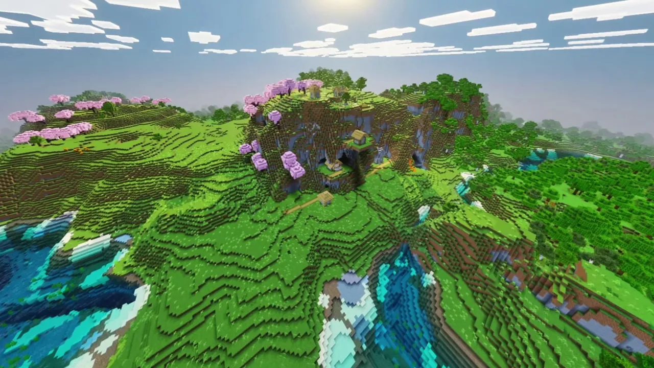 Hidden Mountain Blossom Village: hidden mountain blossom village view showing cherry blossom trees and buildings
