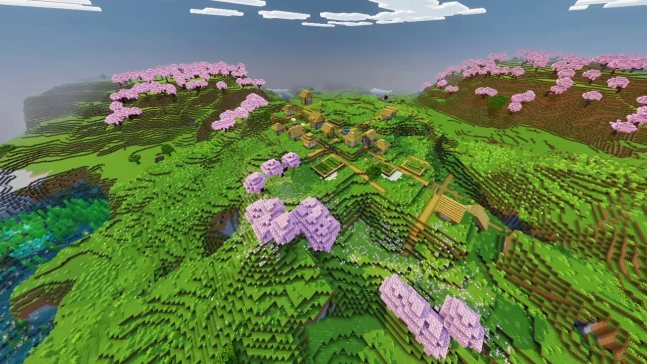 Hilltop Blossom Gateway: landscape of hilltop blossom gateway with surrounding mountains and trees