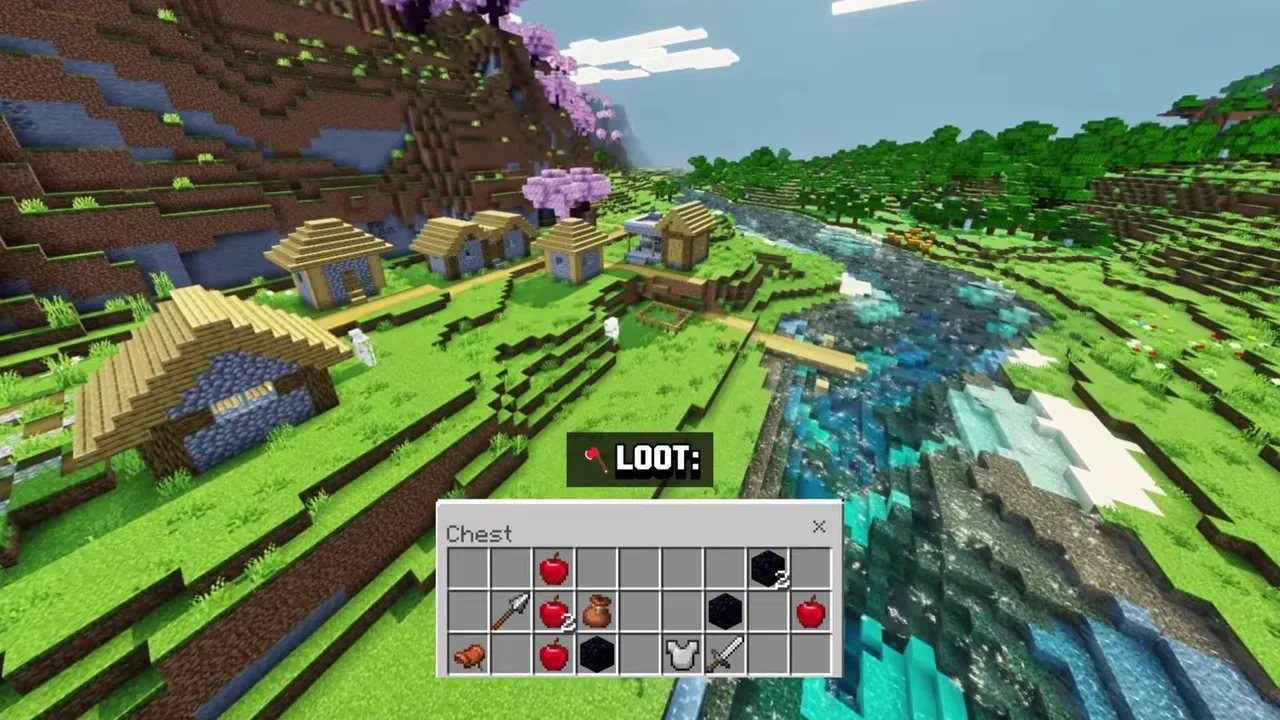 Three Biome Crossing Village: landscape of three biome crossing village with surrounding mountains and trees