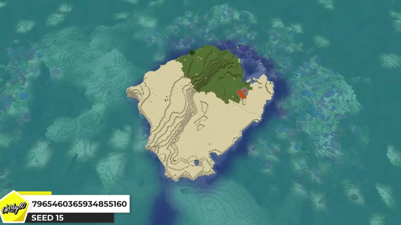 Sandy Survival Island Completely Encircled by a Coral Barrier: Aerial view of sandy survival island enclosed by circular coral reef