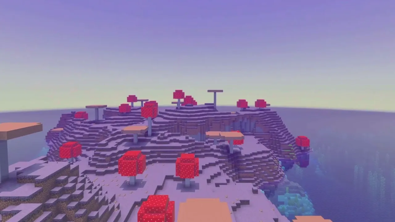 Terracotta Badlands Cliffs Bordering Deep Coral Formations: Mushroom island landscape bordered by warm ocean coral reef