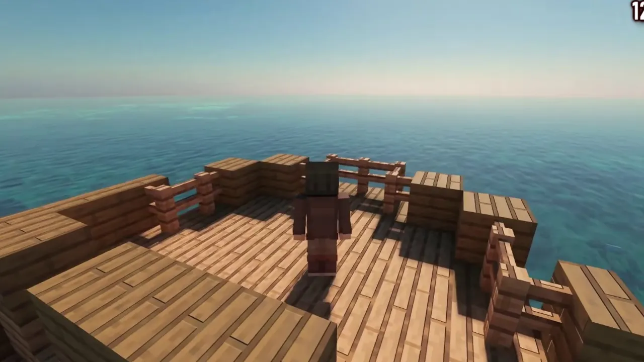 Intact Upright Shipwreck Anchored in Shallow Coral Gardens: Upper deck of wooden shipwreck looking out across calm open sea