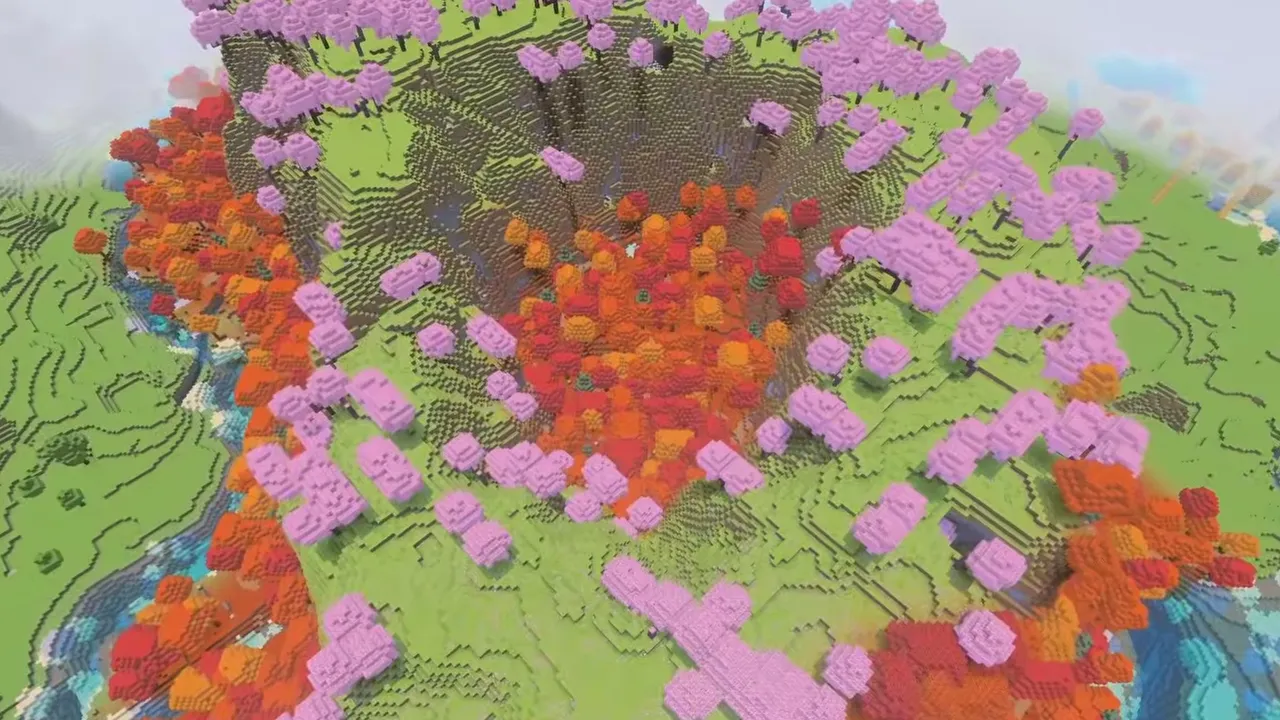 Mountain Crater with Cherry and Poplar Woods: Sunken mountain crater filled with poplar trees and ringed by cherry blossoms