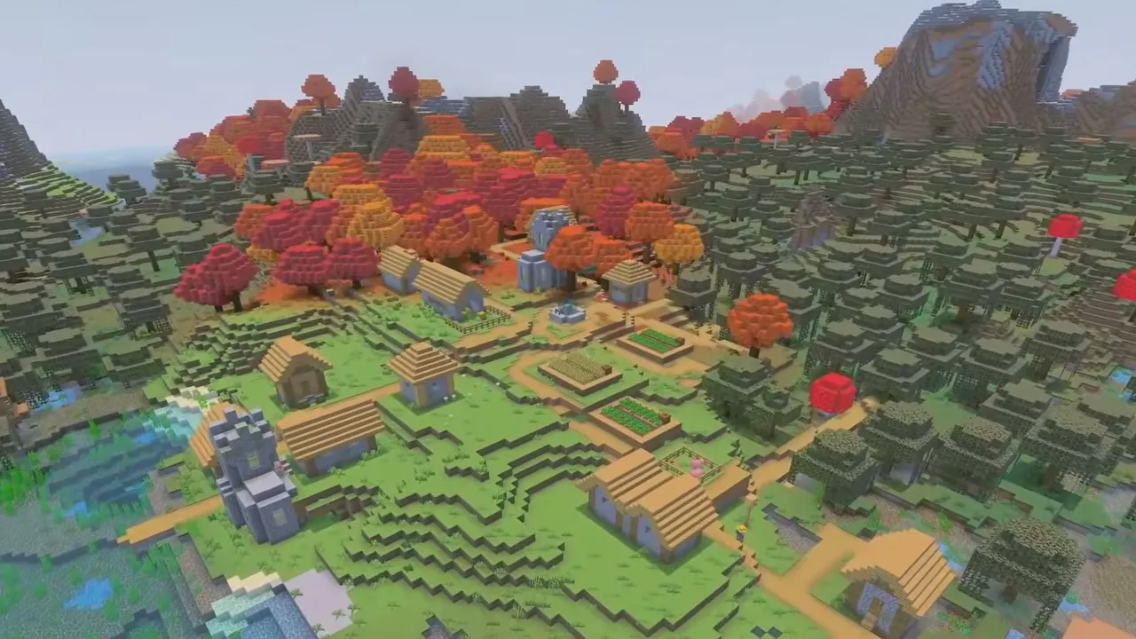 Swamp Border Village Under Poplar Hills: Village situated between a swamp and orange poplar woods