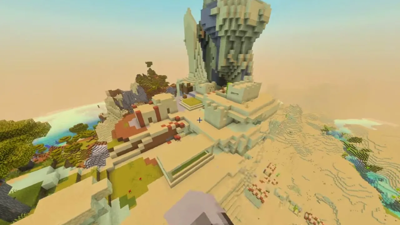 Mountain Slope Desert Settlement: closer view of sandstone village houses climbing the steep desert mountain slope