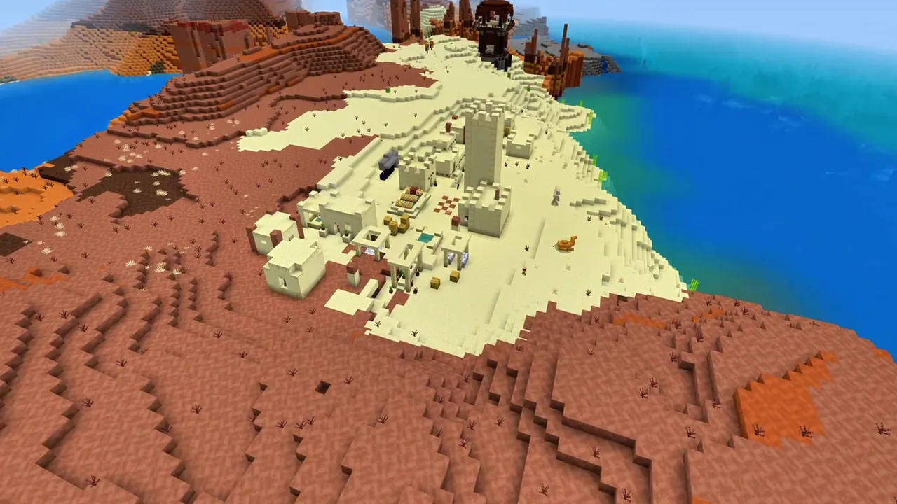Flat Desert Dune Village: Cactus plants and crop fields in a desert village