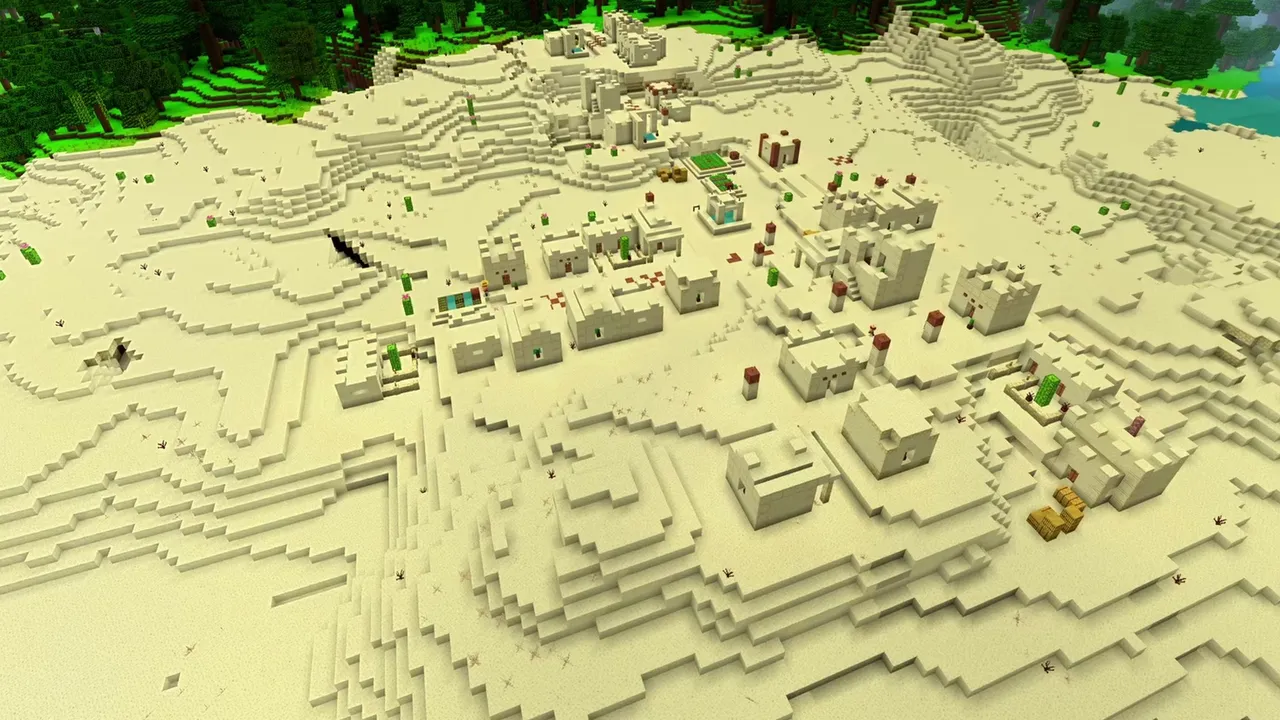 River Border Desert Settlement: Desert village along a river bank